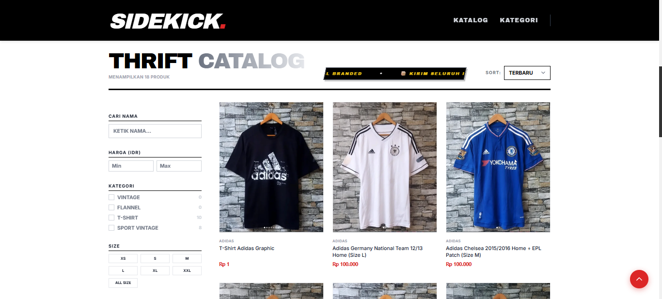 Preview proyek Sidekick - Platform E-Commerce Thrift Shop Modern